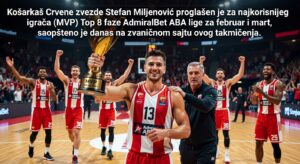 Košarkaš Crvene zvezde Stefan Miljenović proglašen je za najkorisnijeg igrača (MVP) Top 8 faze AdmiralBet ABA lige za februar i mart, saopšteno je danas na zvaničnom sajtu ovog takmičenja.