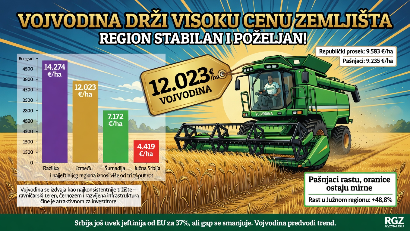 Vojvodina drži visoku cenu zemljišta. Region stabilan i poželjan!